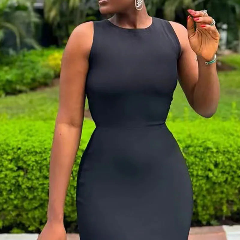 Summer Black Slim Hollow Sexy Party Vacation Long Dress Women's  Elegant Casual Sleeveless Sundress New High Waist Evening Dress