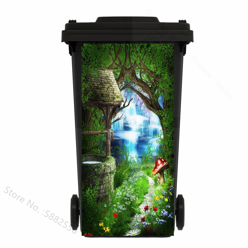 Custom Size Self-adhesive PVC Trash Can Sticker Waterproof Wallpaper Garbage Bin Renovation Cover Decal Mural For Kitchen Decor