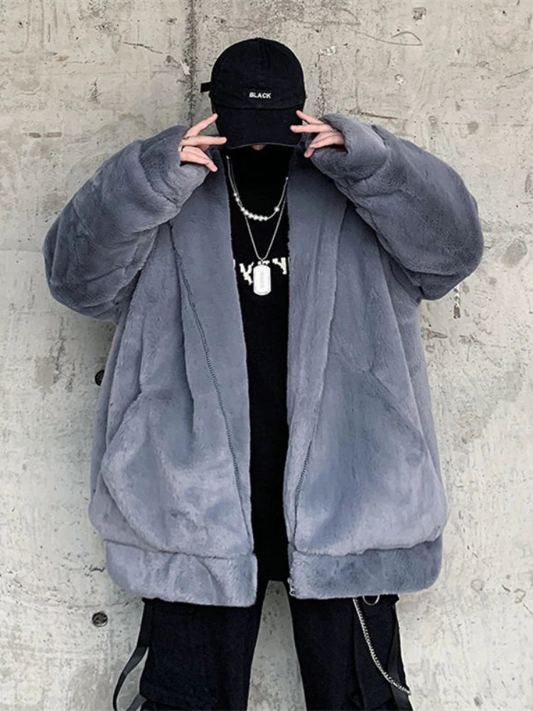 Gmiixder Streetwear Padded Jacket for Men Thickened Lamb Rabbit Wool Coat 2023 Winter Fashion Lovers Gothic Harajuku Fake Fur