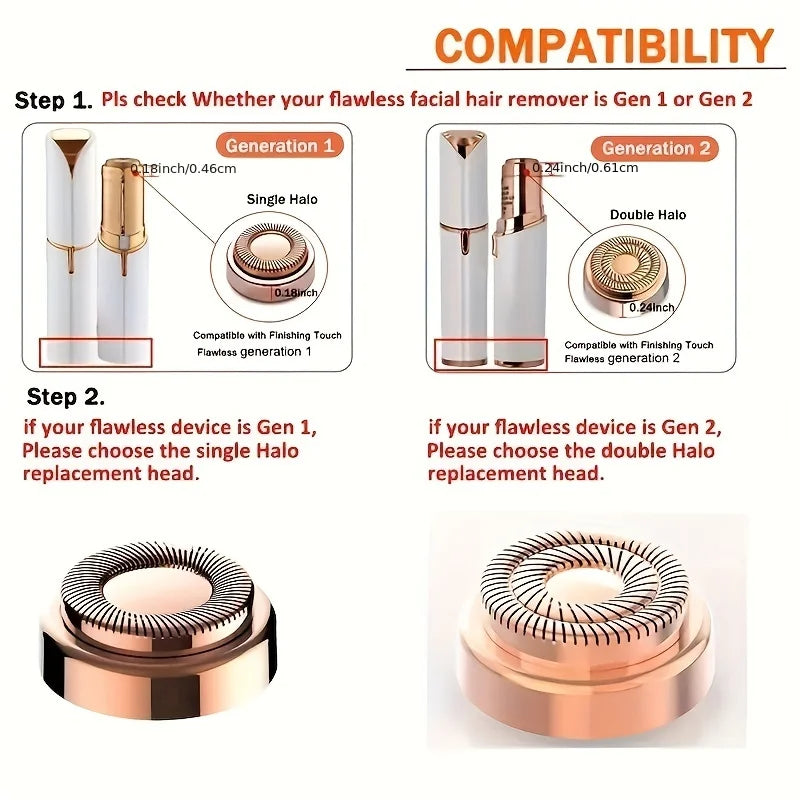 Facial Hair remover replacement heads for Flawless Finishing Touch facial Hair removal tool for Women As Seen On 4-6 Coun