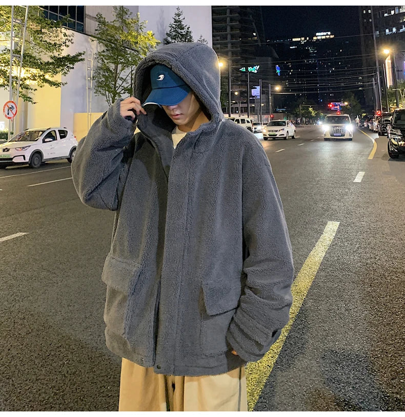 Winter Warm Coats for Men Top Grade Lamb Velvet Men's Jacket Casual Hooded Zipper Coats Fashion Warm Wool Jackets Thick Clothing