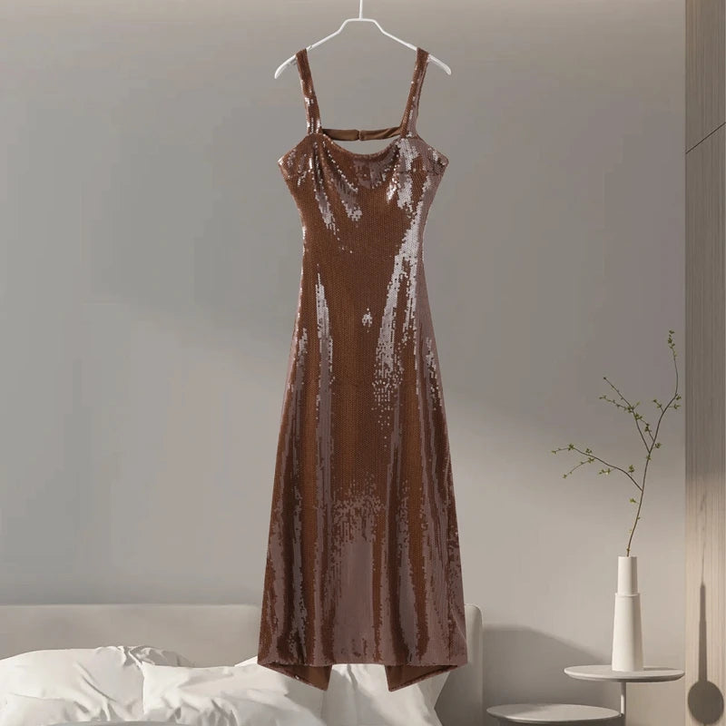 Sexy Square Neck Sling Long Dress Women Slim Sleeveless Backless Hollow Out Maxi Dresses 2025 Lady Party Christmas Gowns