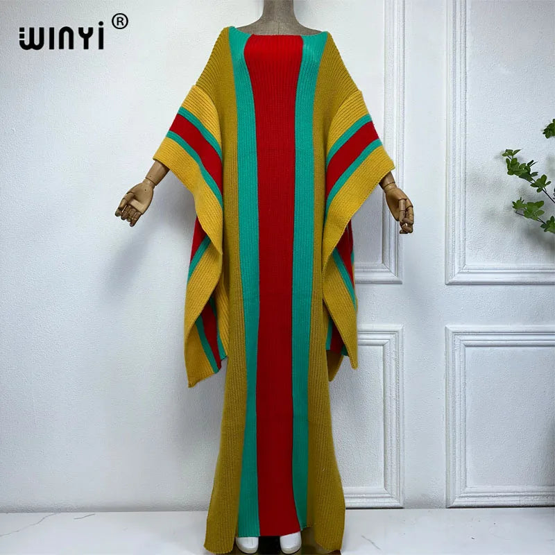 WINYI winter Knitted elastic maxi long dress Comfort Warm fashion Caftan Elegant Women winter clothes for women party dresses