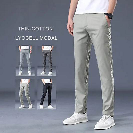 Summer Modal Fabric Men's Thin Casual Pants Classic Business Fashion Regular Fit Stretch Soft Trousers Male Brand Clothes