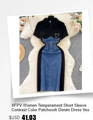 XFPV 2025 Spring New Fashion High-end V-neck Lantern Sleeves High Waist Print Swing Ruffle Edge Chiffon Long Dress Women SM11517
