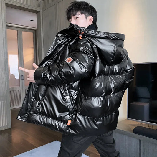 Thermal Coats Mens Thick Warm Glossy Shiny Jackets Brand Outwear Men's Clothing Winter Men's Hooded Parkas Windbreaker Fashion