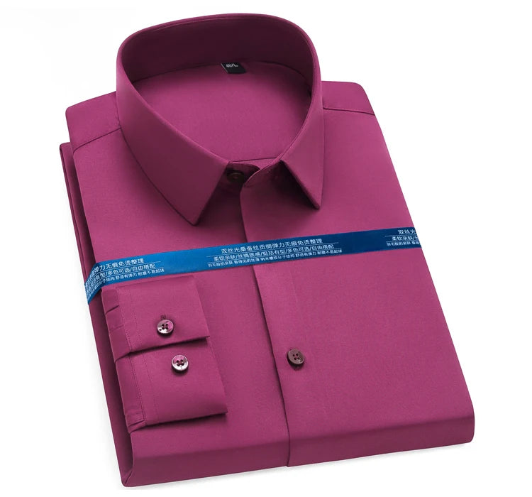 Men's Silk Touch Long Sleeve Non-iron Dress Shirt Without Pocket Stretchy Silky Regular Fit Wrinkle Free Business Casual Shirts
