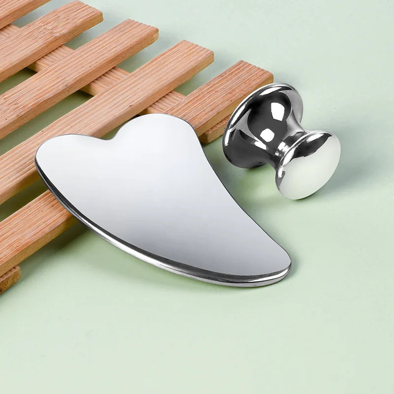 Facial Stainless Steel Scraper Massage Mushroom Gua Sha Tool Face Lift Anti-Aging Skin Tightening Cooling Metal Reduce Puffiness