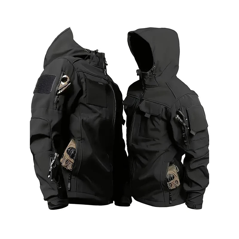 Men Lurker Shark Skin Soft Shell Tactical Jacket Waterproof Fleece Hooded Coat Hunt Clothes Outdoor New Solid Pocket Jacket Men
