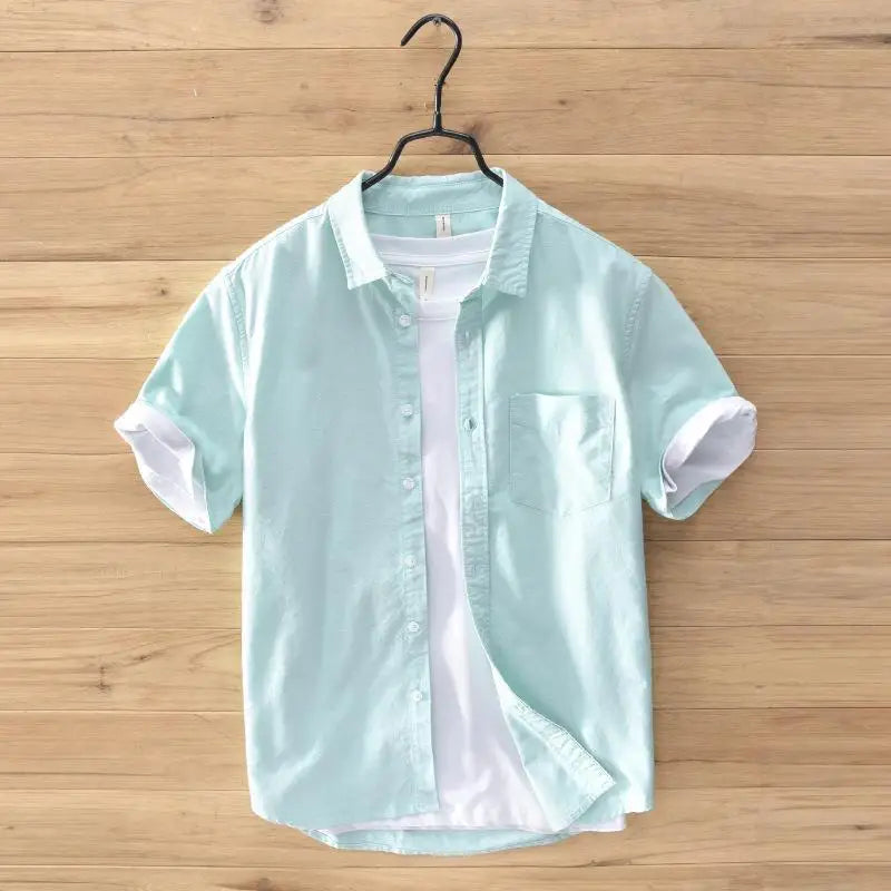 2024High-quality Men Solid Color Short-sleeve Shirts Made 100% Cotton, Suitable for Business Casual Wear.M-3XL Loose Jacket