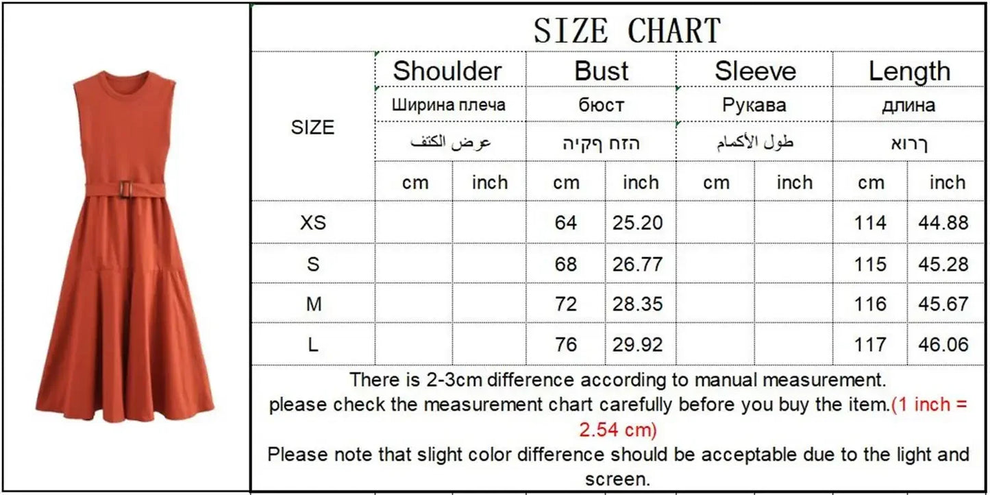 BWQ New Women Solid Patchwork Dress With Belt Elegant Office Ladies Sleeveless O-neck Dress Vintage Causal A-line Long Dress