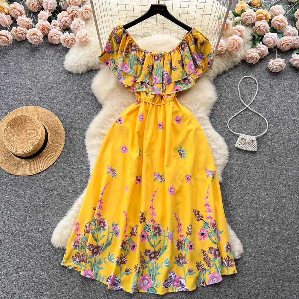 YuooMuoo 2025 New Fashion Floral Robe Print Long Dress Bohemian Women Summer Ruffle Maxi Sundress Elegant Party Vestidos