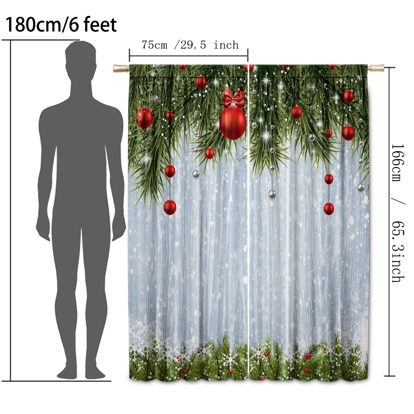 2PC Home Decoration, Printed Curtains, Happy Birthday Cake Merry Christmas, Kitchen, Coffee Shop, Living Room, Balcony, Garden