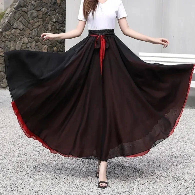 High-Waisted Chiffon Dance Skirt Two-Sided Double Layer Large Wide Skirt 540 Degrees Skirt 8 Meters Long Dress Xinjiang Dance