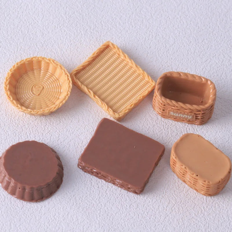 100pcs Simulation Bamboo Basket DIY Scrapbooking for Mini Kitchen Dinner Tableware Decor Accessories