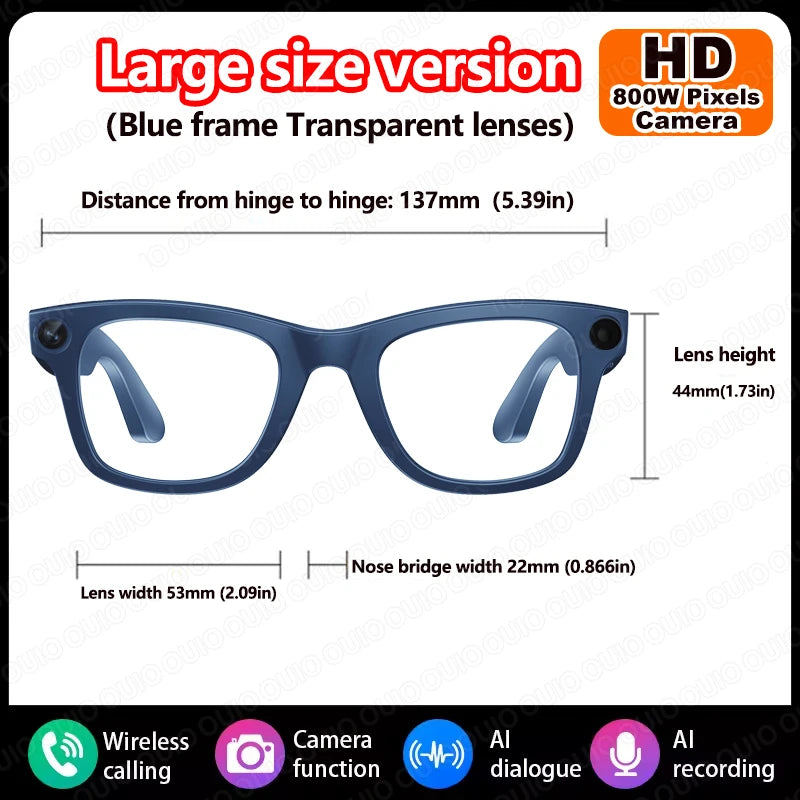 New Al Smart Glasses 800W HD Camera Anti Shake 1080P High-Definition Video Recording Touch Al Voice Wireless Call Smart Glasses