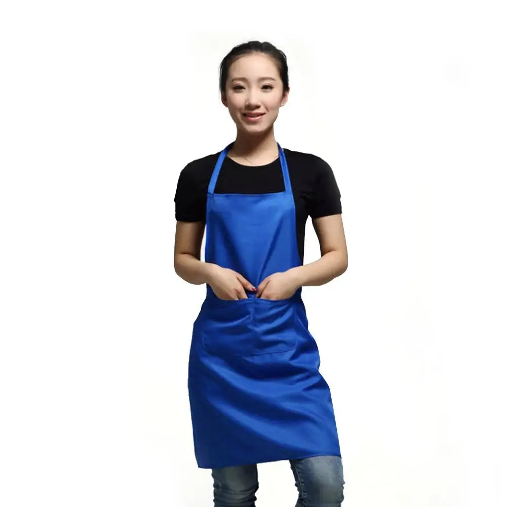 Polyester+ Cotton Blend Sleeveless Apron Black Red Coffee Orange Anti-wear Cooking Kitchen Bib Women Men Aprons With Big Pocket