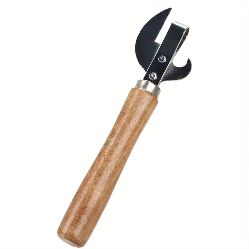 1pc, Stainless Steel Manual Can Opener with Wooden Handle - Safe and Easy to Use for Home, Kitchen, and Camping