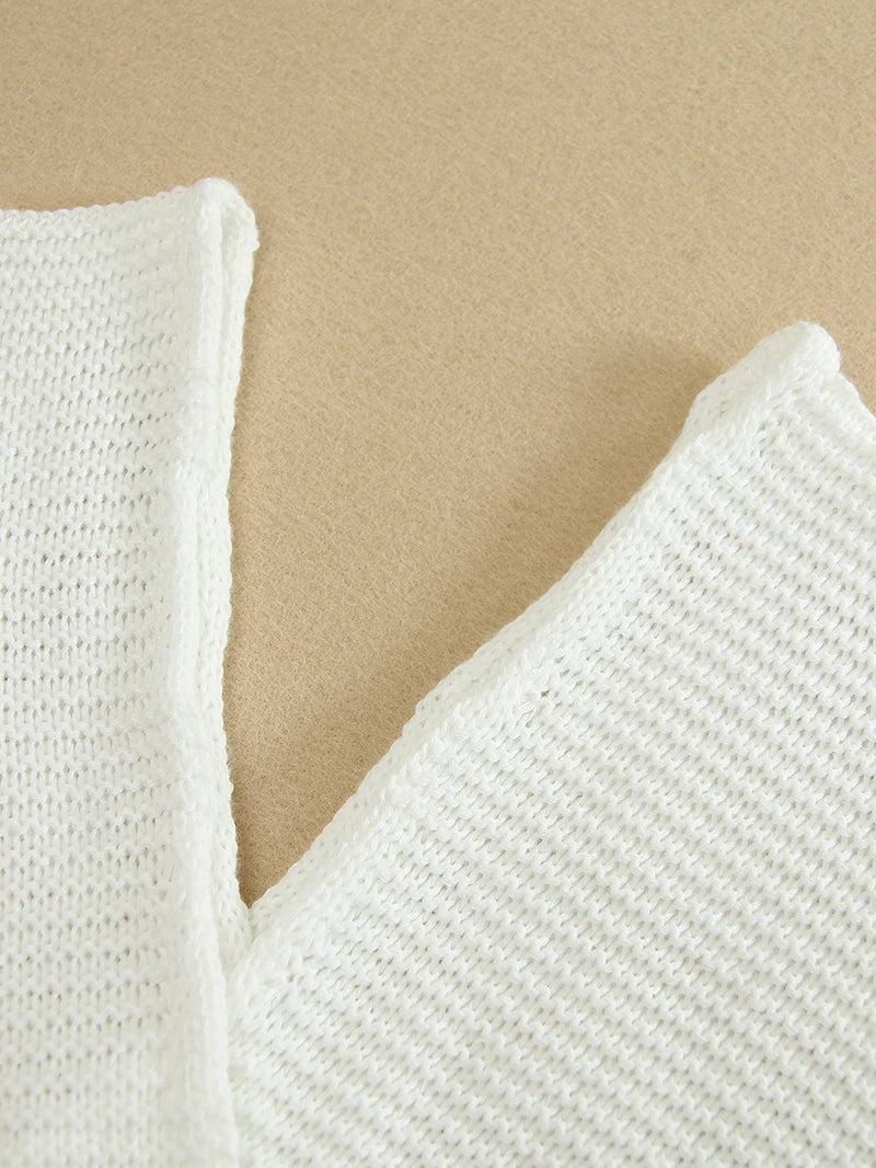 2024 White Crochet Tunic Bikini Cover-ups Sexy Hollow Out Long Dress V neck Women Summer Clothes Beach Wear Knitted Cover Up