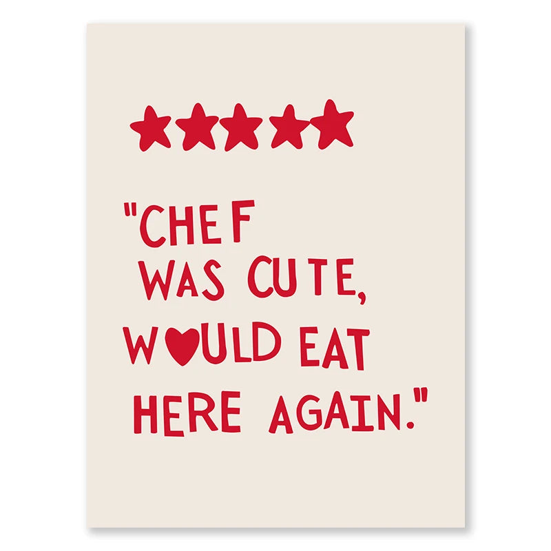 Aesthetic Kitchen Alphabet Wall Art Red Love Phrase Cute Cooking Poster New Wave Simple Canvas Painting Home Kitchen Decoration