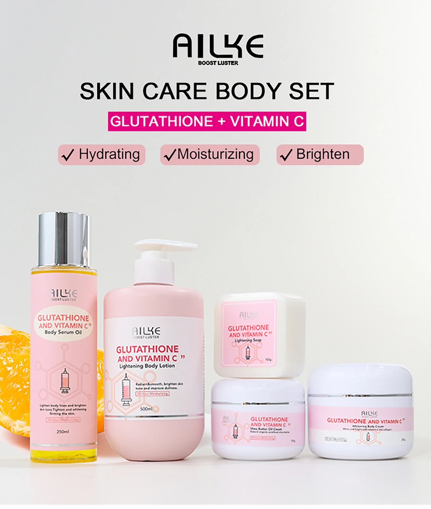 AILKE Whitening Remove Black Spots Facial Skin Care Lotion Moisturizing Cream Body Glutathion Vitamin C Black Skin Face New Set
