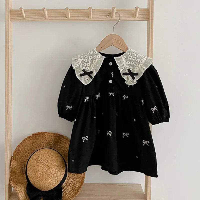 1-6Y Baby Girl Clothing Lace Autumn Casual Dresses Children Fashion Embroidery Sweet Princess Dress Long Sleeve Kids Party Dress