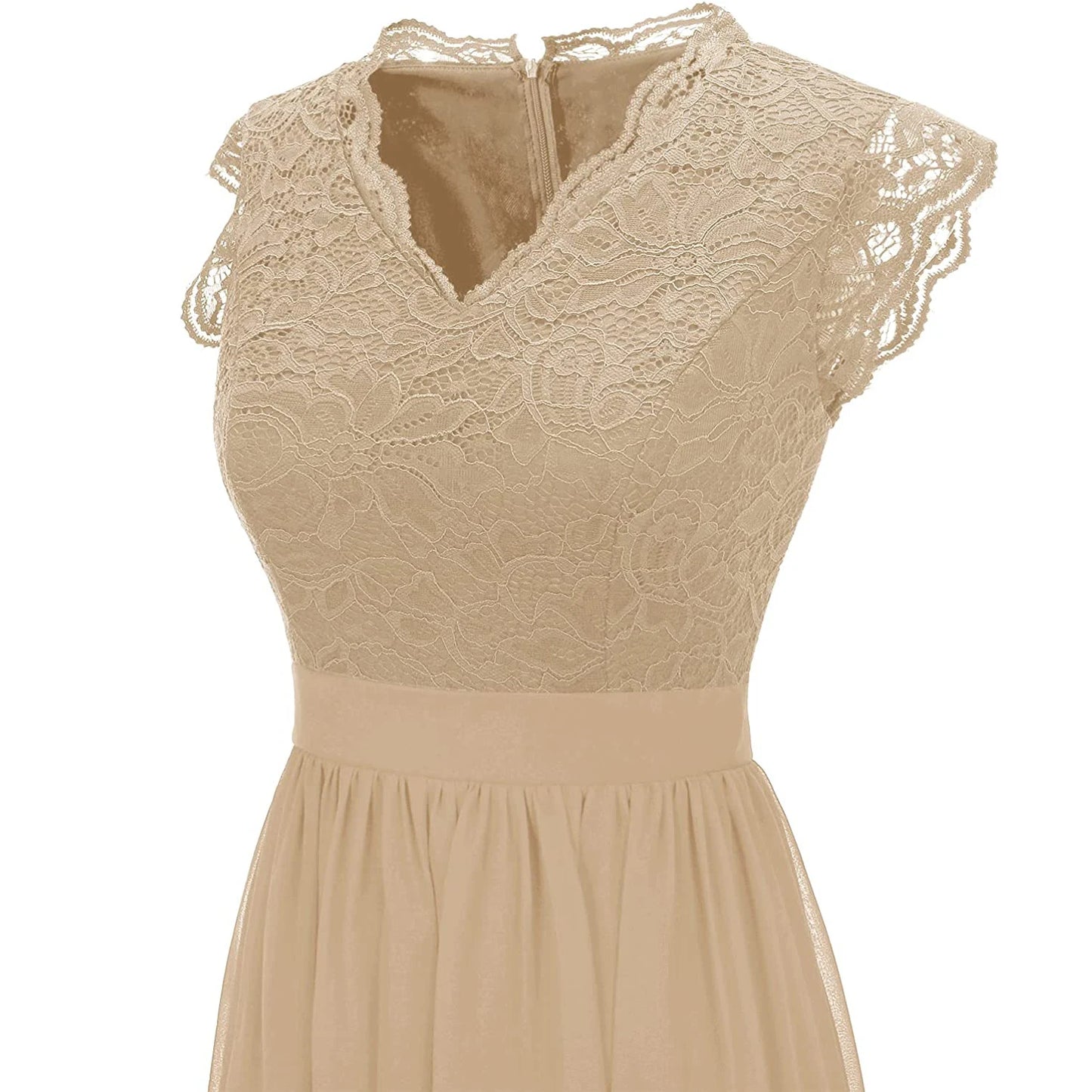 Elegant Women's Party Bridesmaid Long Dress Lace Patchwork Chiffon Sleeveless Wedding V Neck One Piece Formal Party Midi Dress