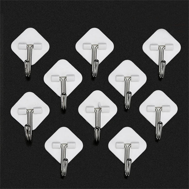 10Pcs/Set Wall Hook Key Holder Shelf White Small Plastic Hanging Strong Self-Adhesive 4-Shaped Home Bathroom Kitchen Accessories