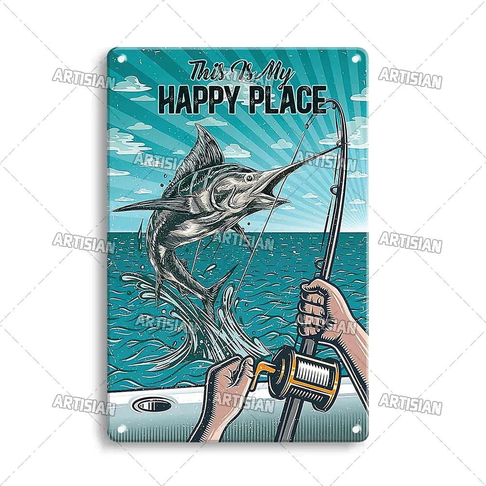 Artisian Fishing Metal Poster Sport Tin Sign Lure Bait Decorative Plaque Wall Decor Garage Bar Pub Club Hotel Cafe Kitchen Home