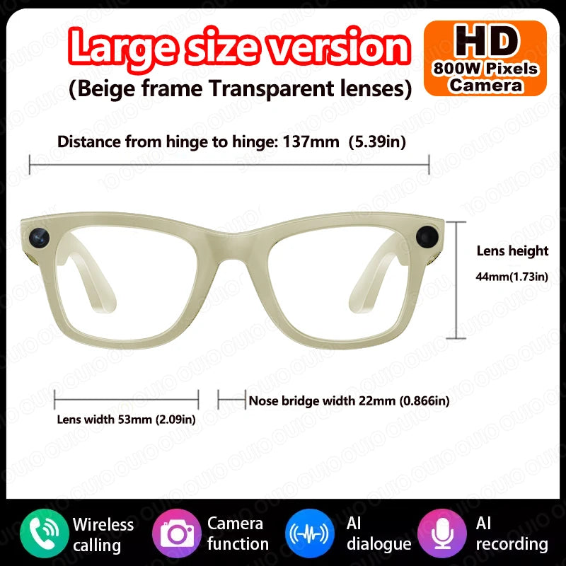 New Al Smart Glasses 800W HD Camera Anti Shake 1080P High-Definition Video Recording Touch Al Voice Wireless Call Smart Glasses