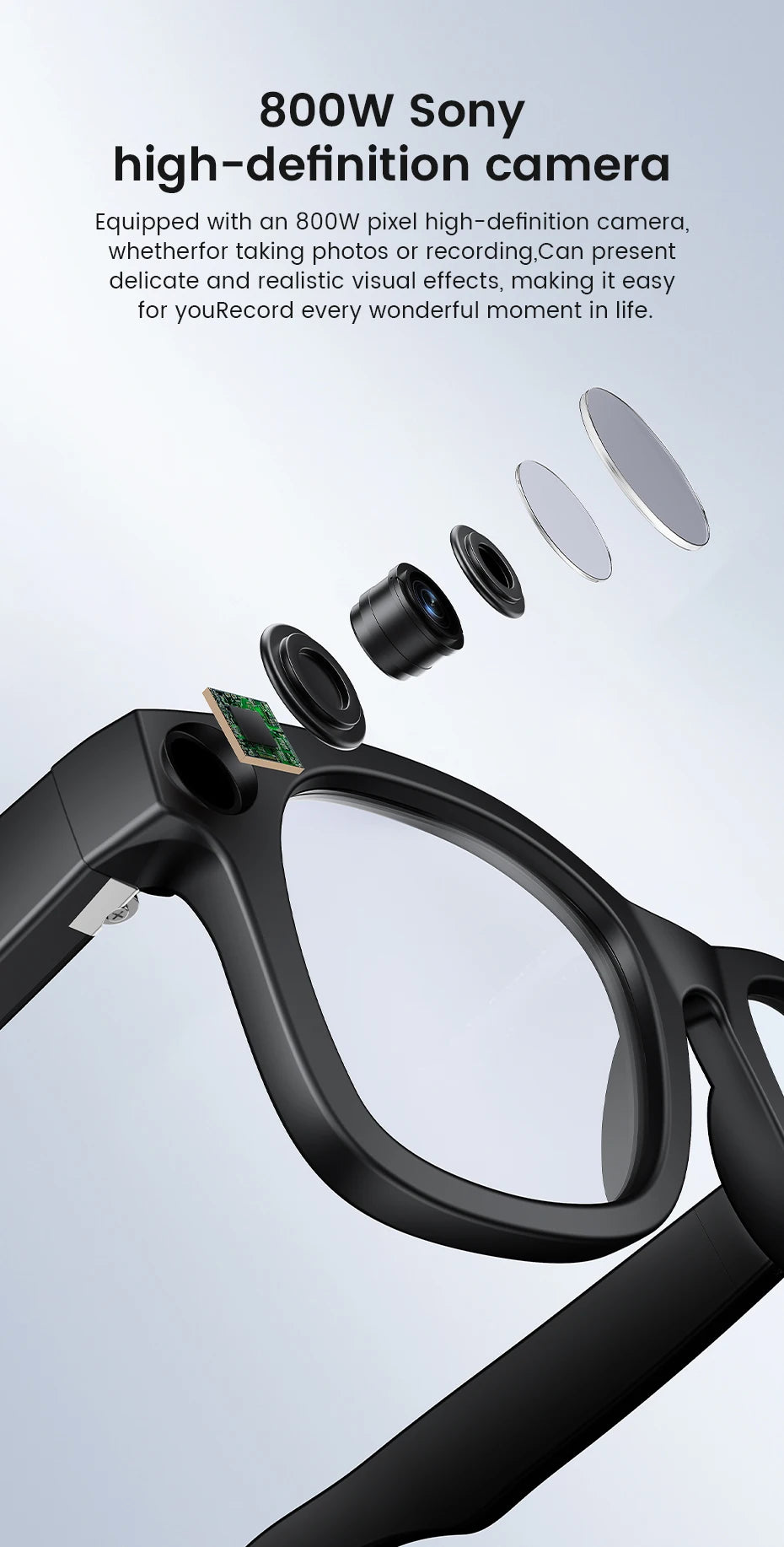 New Al Smart Glasses 800W HD Camera Anti Shake 1080P High-Definition Video Recording Touch Al Voice Wireless Call Smart Glasses