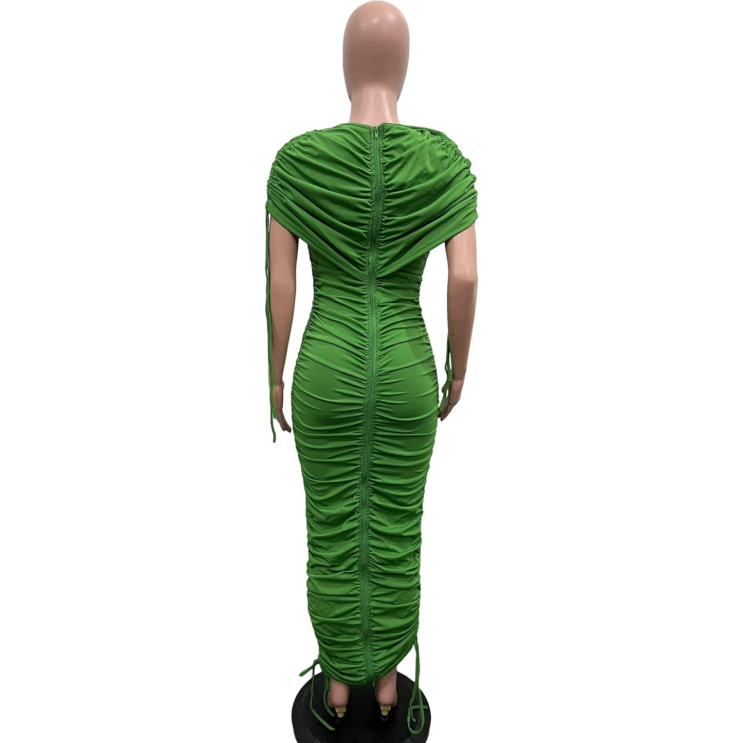 Elegant Ruched Maxi Party Dress Women Solid Pleated Zipper Up Sleeveless Wedding Evening Long Dress Women