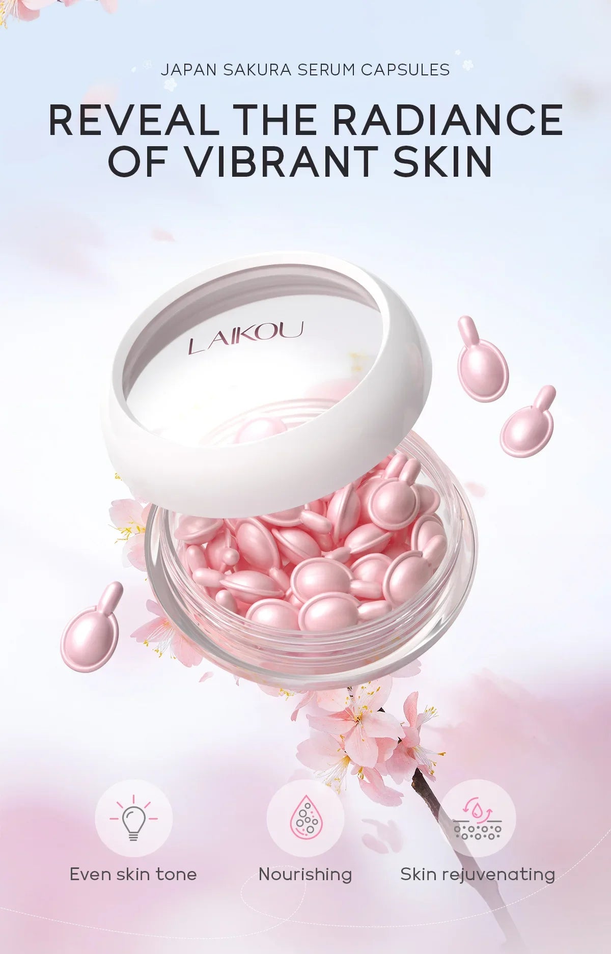 LAIKOU Sakura Facial Serum Moisturizing Brightening Face Serum Anti-Wrinkle Firming Brighten Skin Care Cosmetics 30pcs*0.5ml