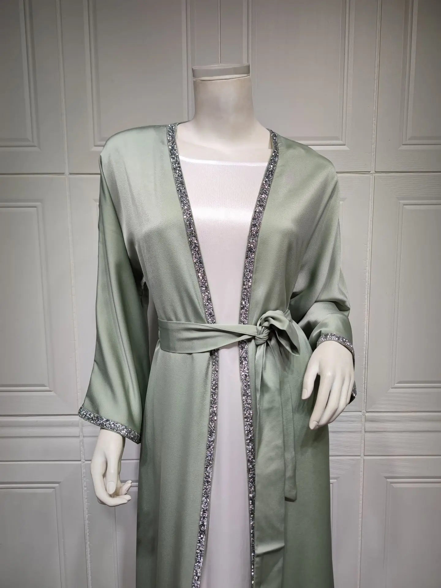 2024 Muslim Dress Diamond Women's Long Dress Fashion Long Sleeve Lace-up Long Abayas Casual Solid Color Clothes for Muslim Women