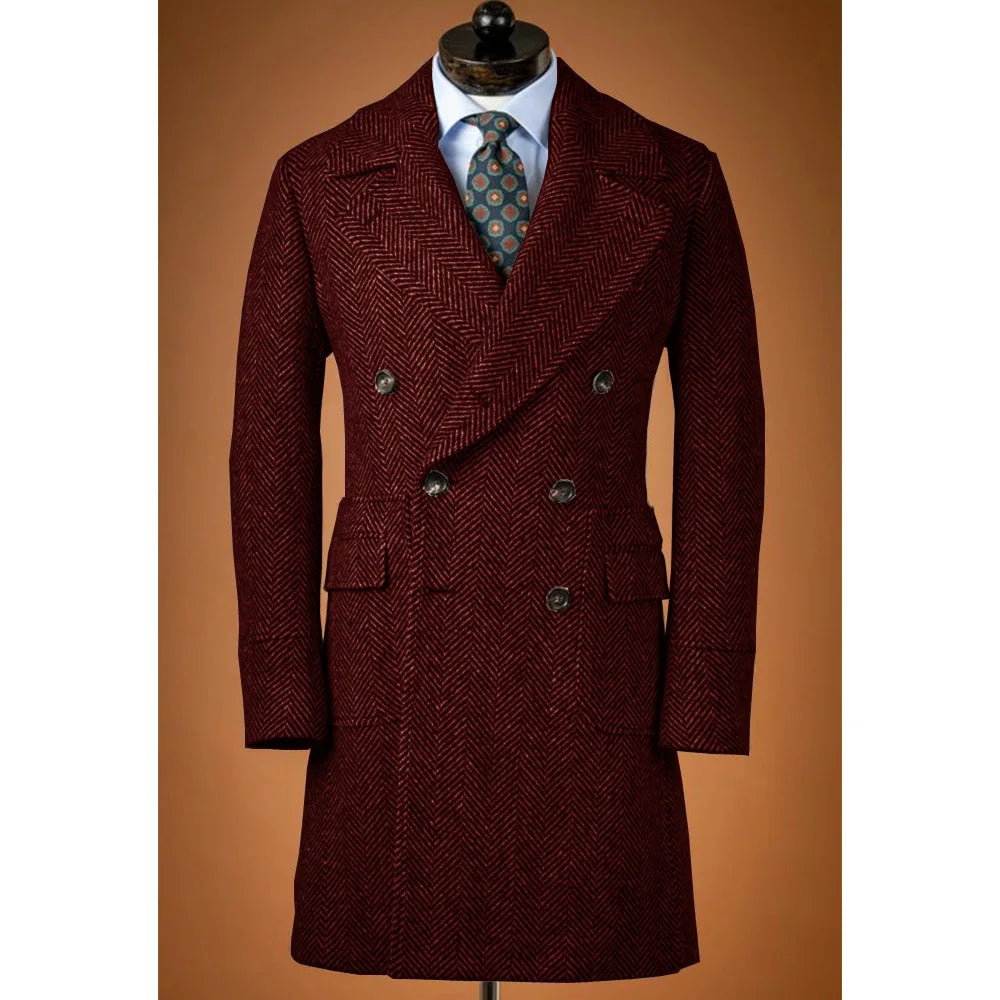 Jackets Man Men's Large Herringbone Woolen Coat Men's Autumn Clothes Comfortable and Commuting Wear Double-breasted Fashionable