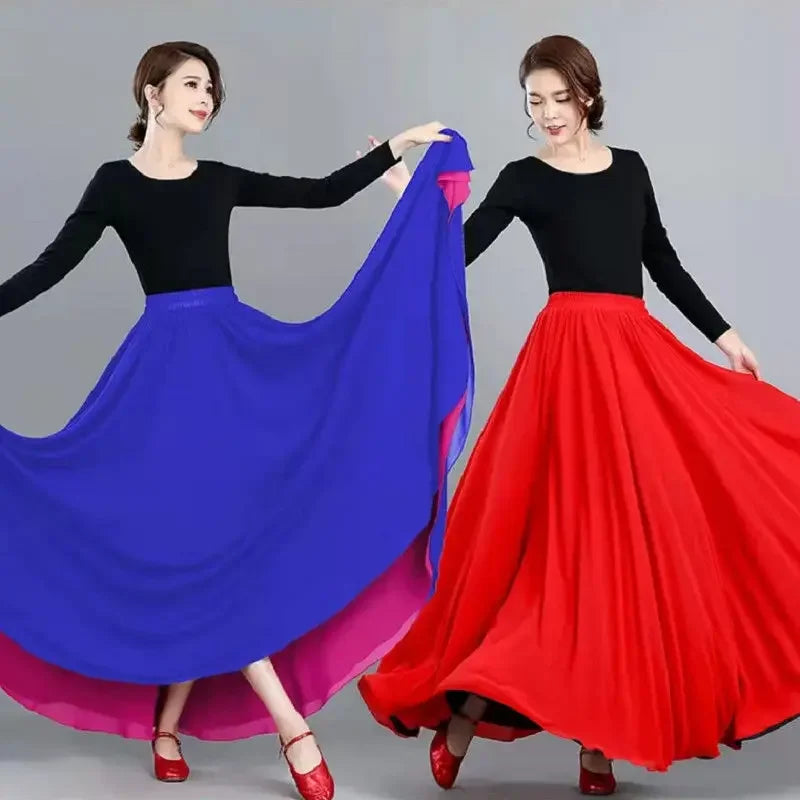 High-Waisted Chiffon Dance Skirt Two-Sided Double Layer Large Wide Skirt 540 Degrees Skirt 8 Meters Long Dress Xinjiang Dance