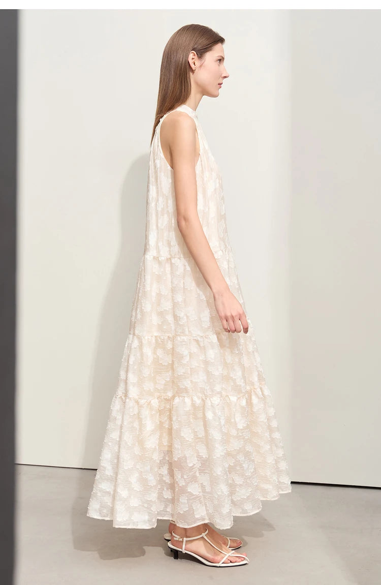Amii Minimalism 2024 Summer New Loose Long Dress Sleeveless Large A-line Chiffon Jacquard Elegant Dresses for Women 12452064