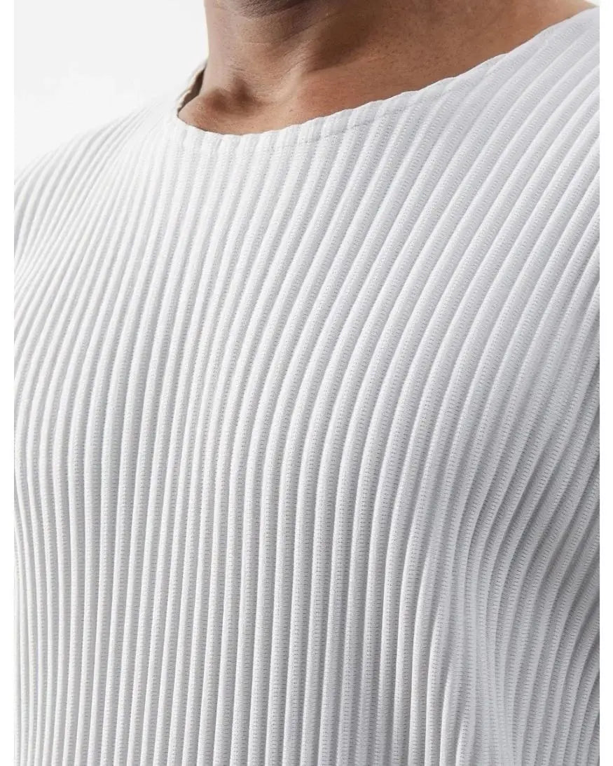 Pleats Original Pleated T-shirt 2024 Spring And Summer New Long-sleeved Round Neck Men's Tops Round Neck T-shirt Casual Clothing