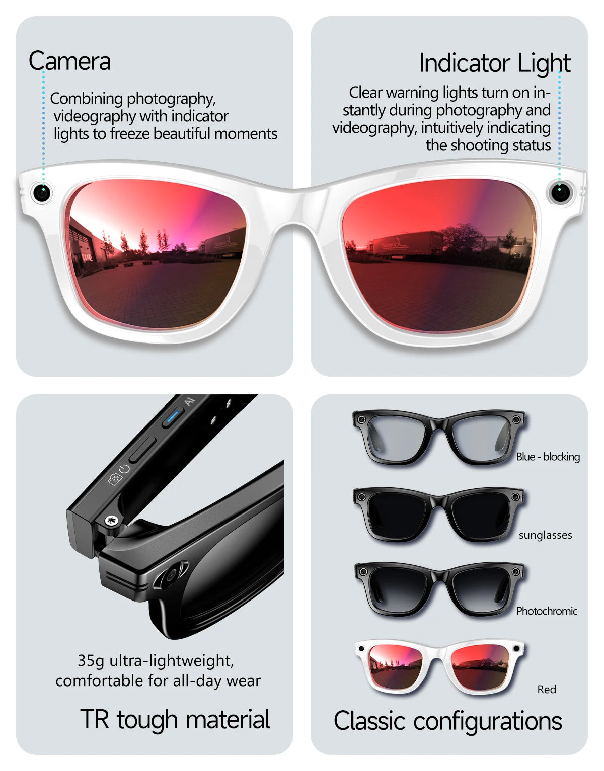 2025 Smart Glasses 32GB Memory with Camera Sunglasses Mini Camera Video Translation Bluetooth Call Anti-blue Glasses Man Women