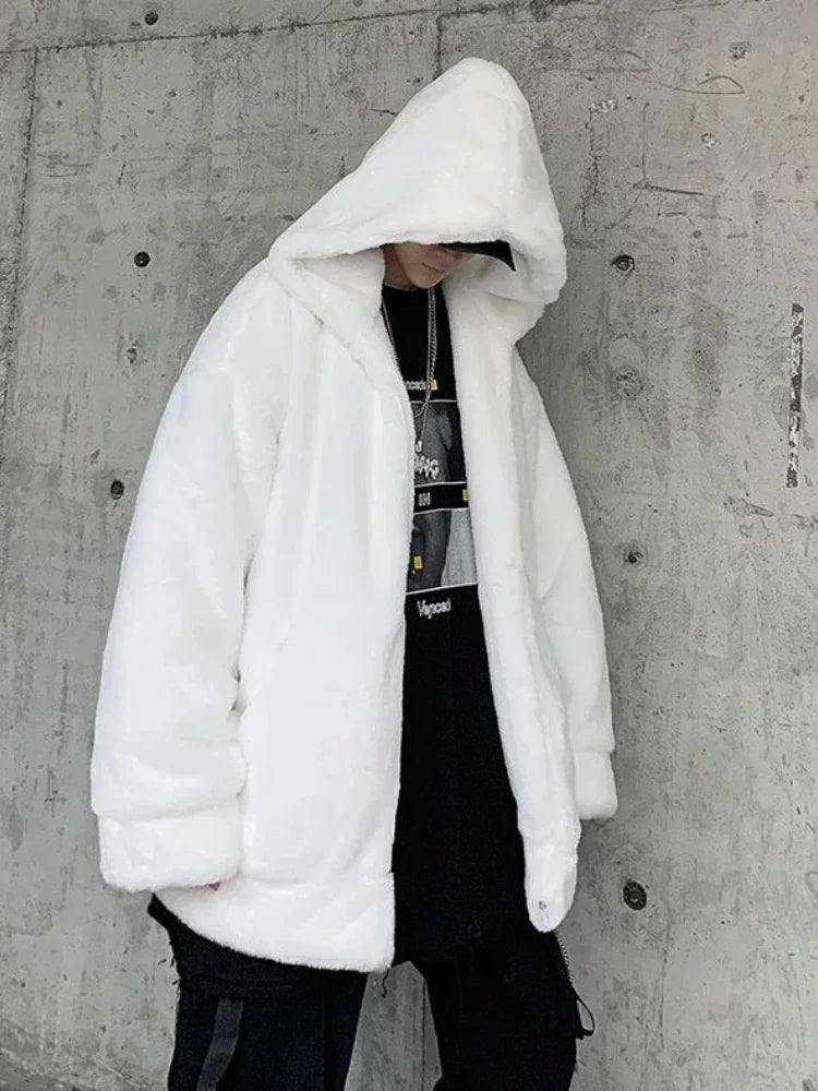 Gmiixder Streetwear Padded Jacket for Men Thickened Lamb Rabbit Wool Coat 2023 Winter Fashion Lovers Gothic Harajuku Fake Fur