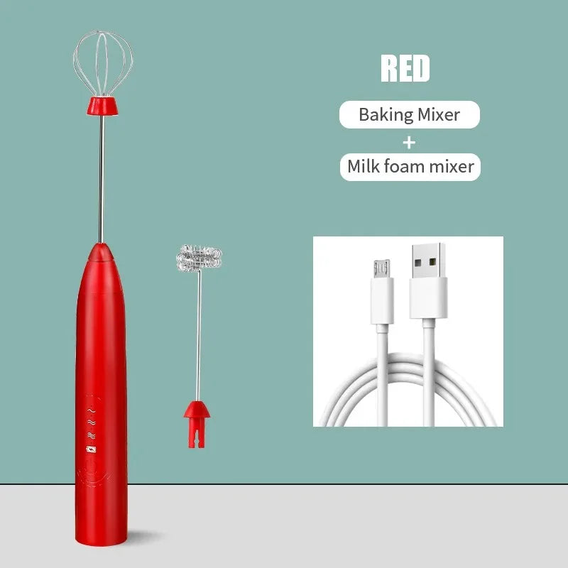 Kitchen Accessories Coffee Stirrer Baking Mixer USB Charging Electric Egg Beater 2-in-1 Double Head Milk Whisk Tools Gadgets Bar