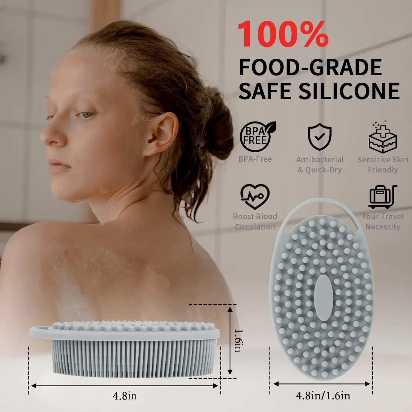 2 in 1 Soft Silicone Body Brush Wash Bath Shower Exfoliating Skin Fit For Baby Bath Shampoo Facial Massage Brush