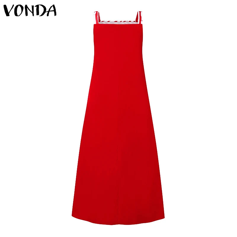 Plus Size Maxi Long Dress Bohemian Sleeveless Printed Party Sundress 2024 VONDA Summer Tank Vestidos Beach Loose Casual Robe