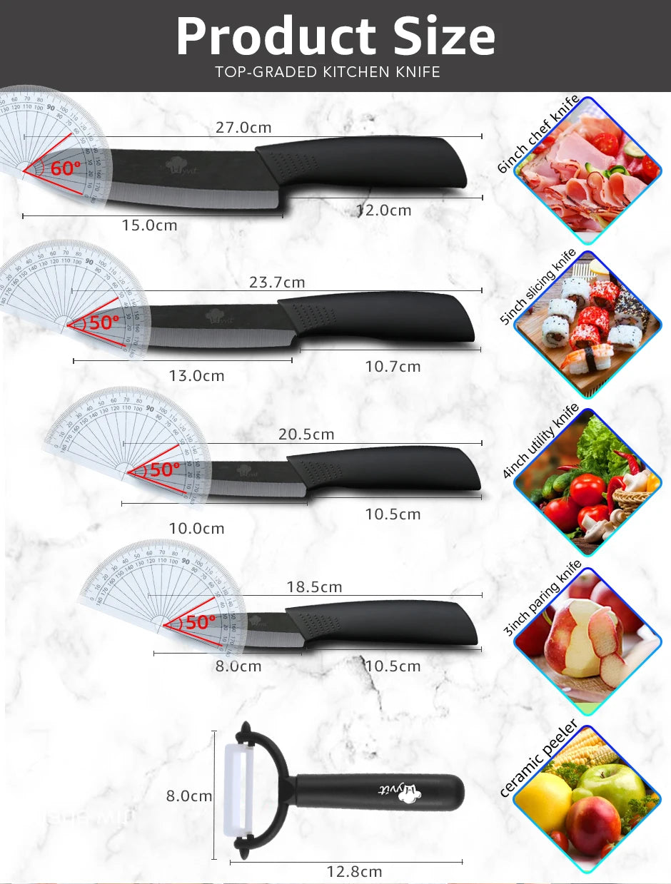 Ceramic Knife Kitchen Knives Set 3 4 5 6inch Chef Knife Utility Slicing Cutter Fruit Vegetable Baby Food Paring Anti-slip Handle