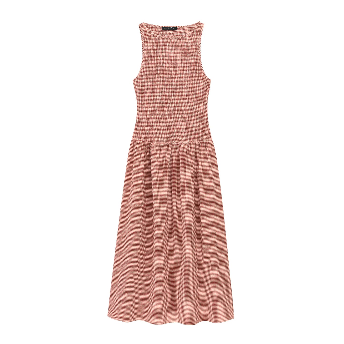 TRAFZA Women Elegant Plaid Vest Dress Sleeveless Stretch Bust Long Dress New 2025 Summer Fashion Romantic Vacation Dress