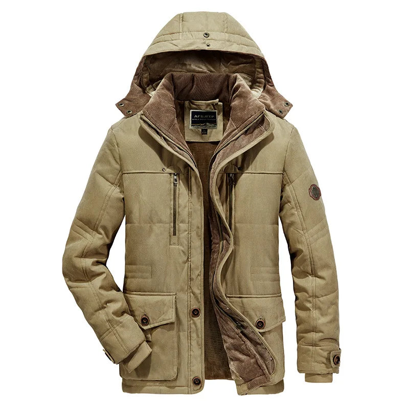 Thick Warm Coat Long Thick Fleece Hooded Waterproof Parkas Jacket Coat Winter New Men Outwear Fashion Pockets Parka Jackets mens