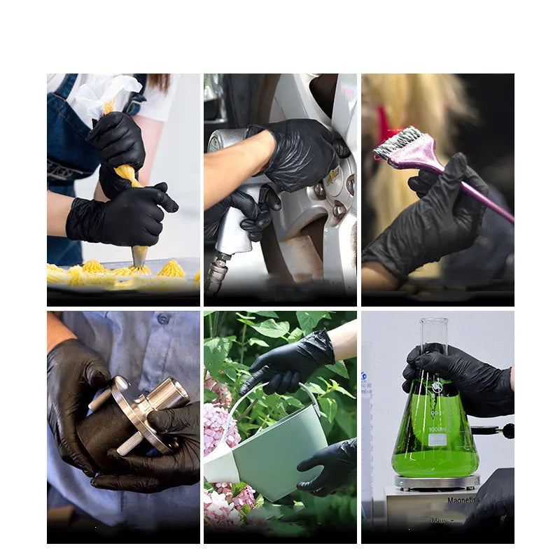 100/50/10PCS Disposable Black Nitrile Gloves For Household Cleaning Work Safety Gardening Gloves Kitchen Cooking Tools