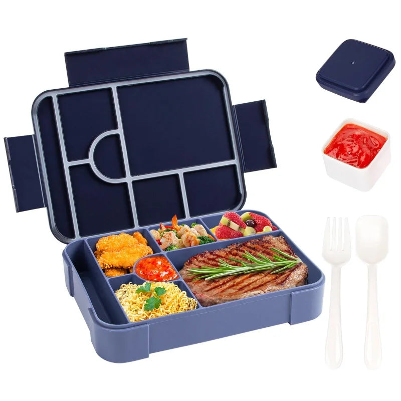 Divided Bento Box Large Capacity Microwave Lunch Box with Fork Spoon Leakproof Food Container For Back To School Camping Kitchen