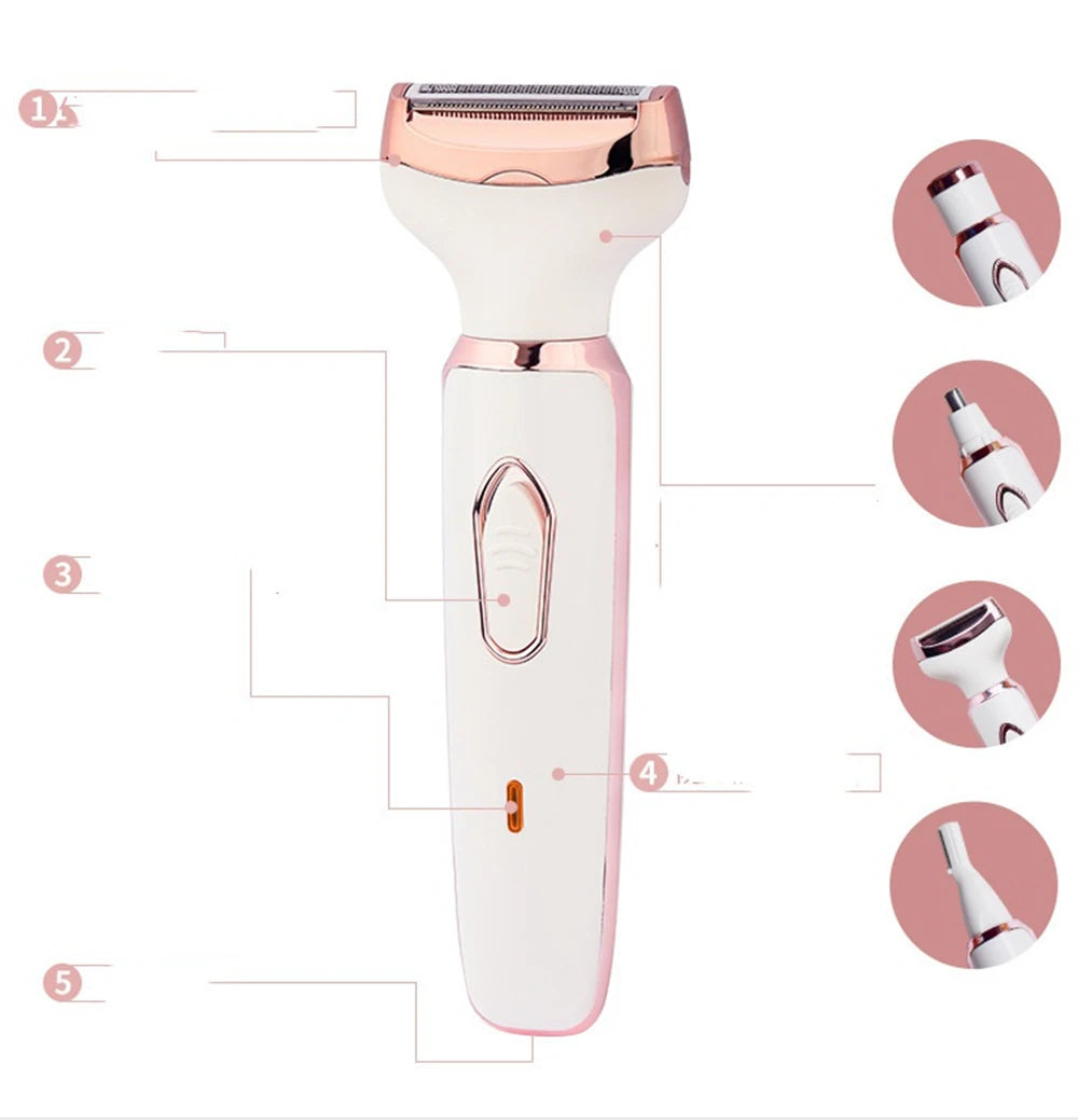 Eletric Razor for Woman 4 in 1 Rechargeable Bikini Trimmer Shaver Wet/Dry Electric Body Hair Coldless Waterproof Facial Hair
