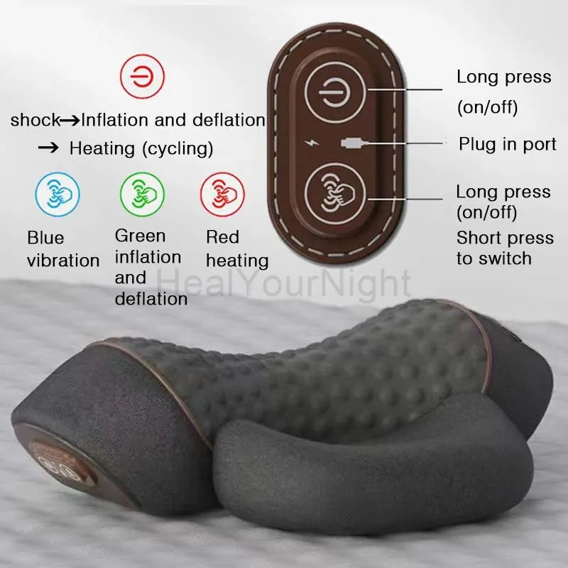 Electric Neck Massage Pillow Heating Vibration Neck Massager Back Cervical Traction Relax Sleeping Memory Foam Spine Support
